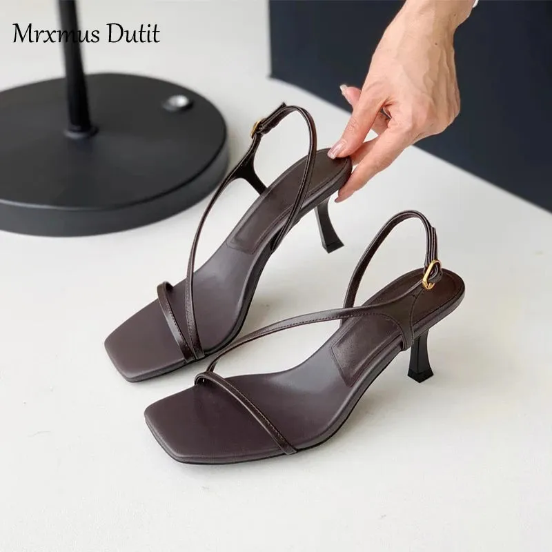 Women's Genuine Leather High-heel Thin Strap Sandals