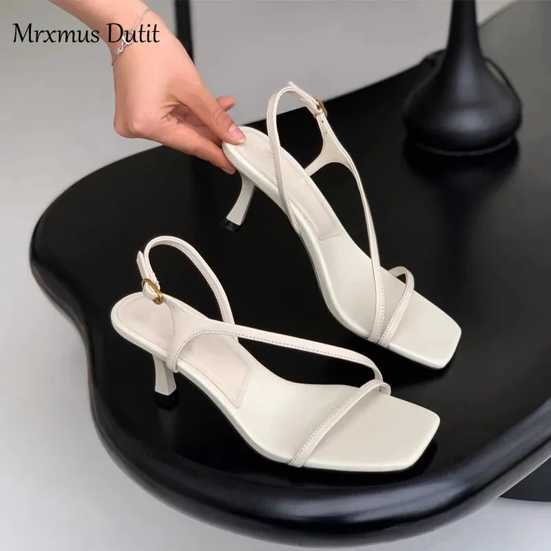 Women's Genuine Leather High-heel Thin Strap Sandals