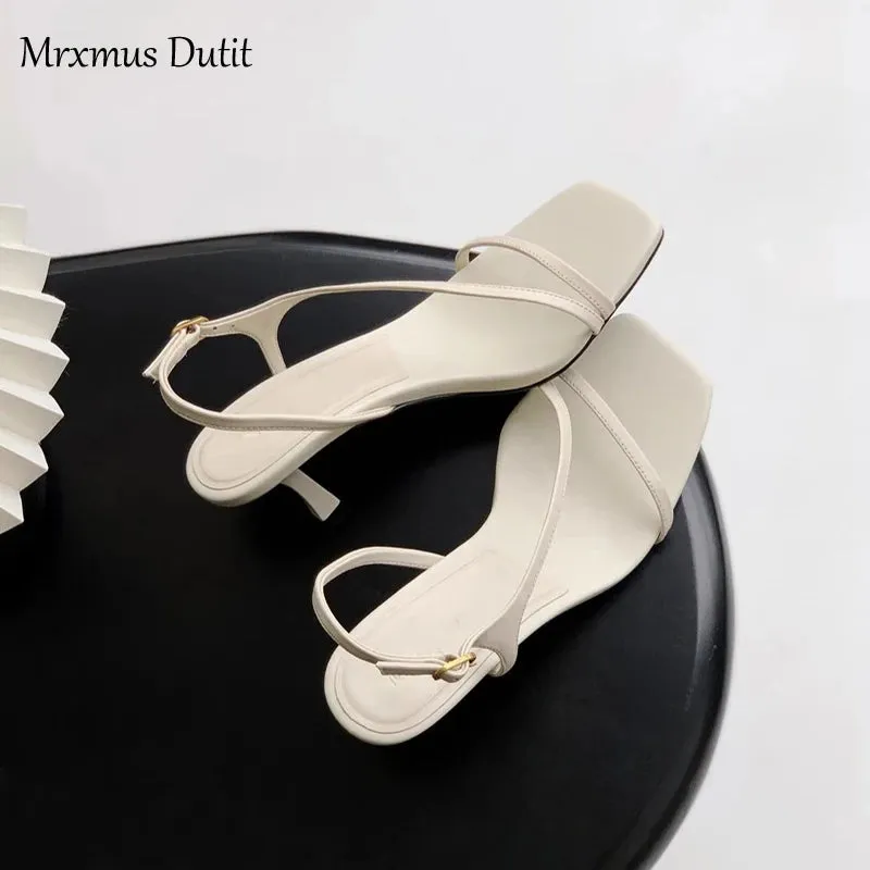 Women's Genuine Leather High-heel Thin Strap Sandals