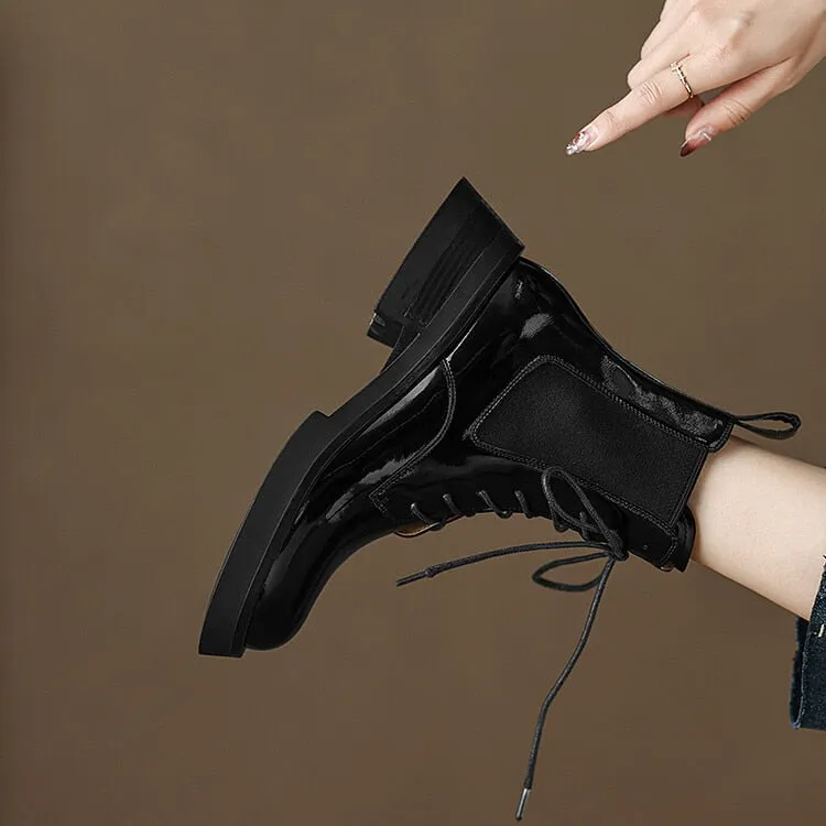 Women's Patent Leather Round Toe Boots